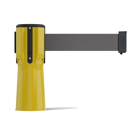 Retractable Belt Barrier Cone Mount Yellow Case 7.5ftDk Gry Belt